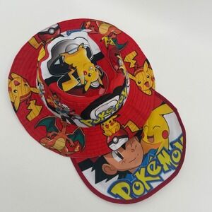 Pokemon Pikachu Ash Ketchum Charizard Red All Over Print Bucket Hat Mens Anime